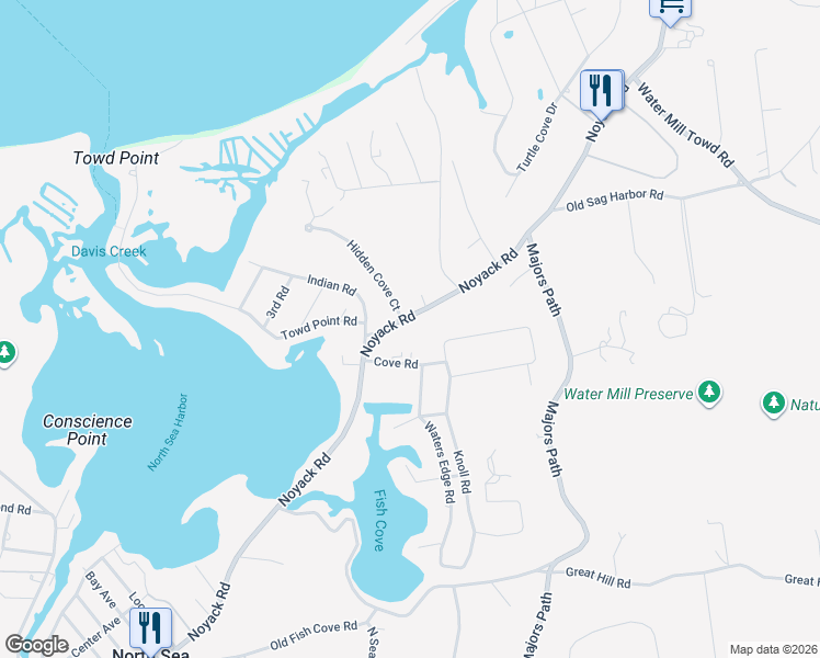 map of restaurants, bars, coffee shops, grocery stores, and more near 630 Noyack Road in Southampton