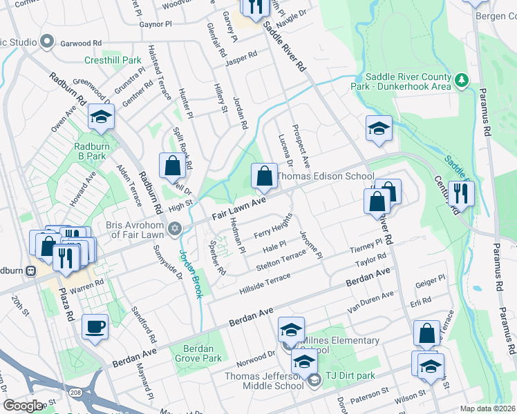 map of restaurants, bars, coffee shops, grocery stores, and more near 36-20 Fair Lawn Avenue in Fair Lawn