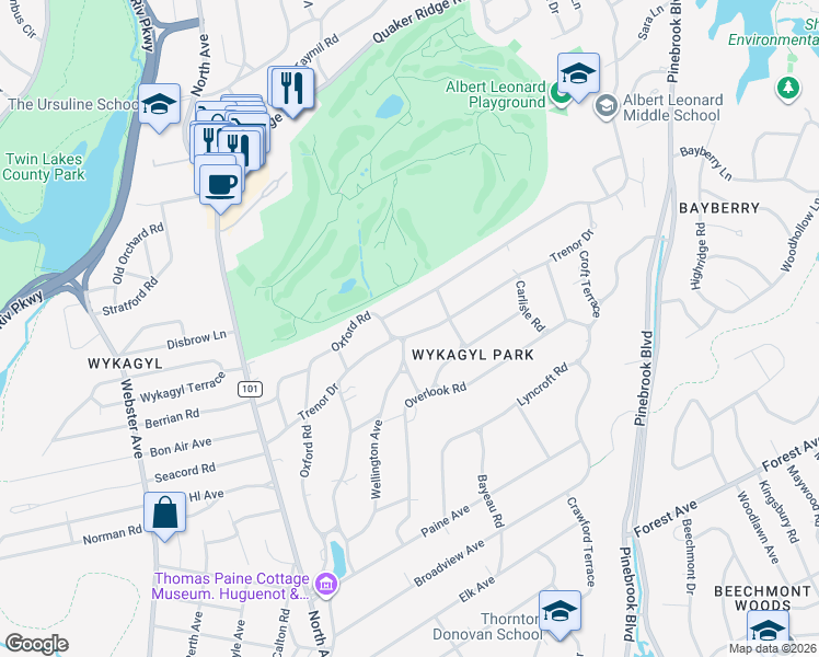map of restaurants, bars, coffee shops, grocery stores, and more near 150 Trenor Dr in New Rochelle