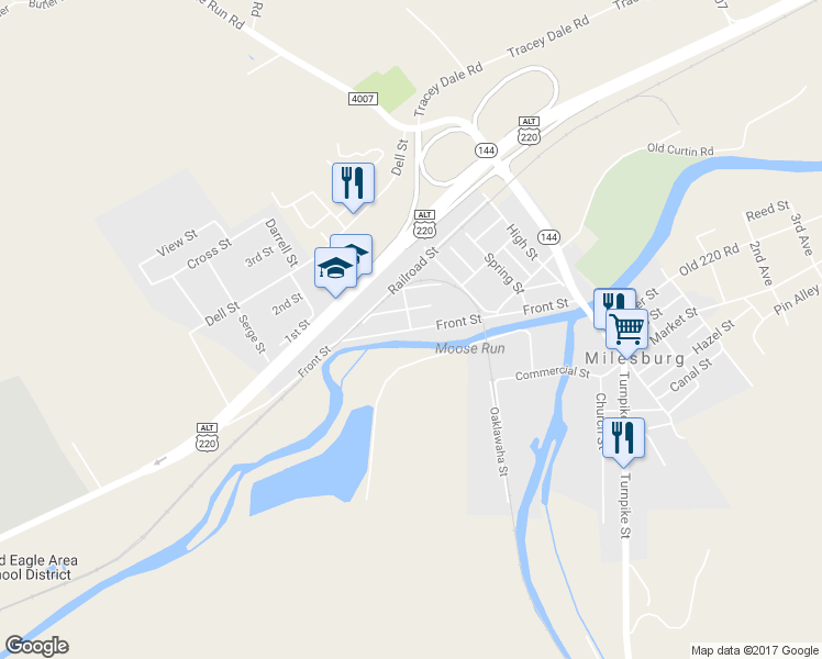 map of restaurants, bars, coffee shops, grocery stores, and more near 313 Front St in Bellefonte