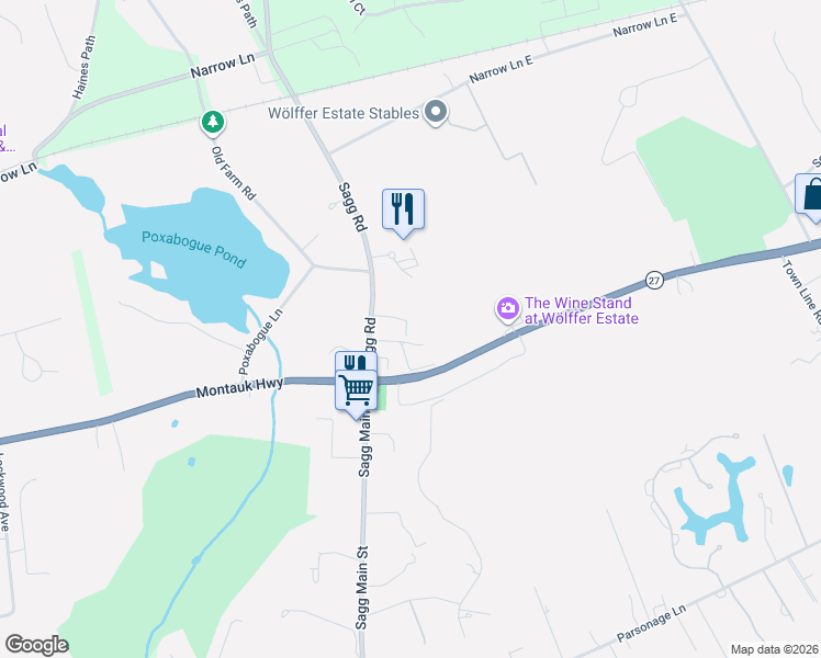 map of restaurants, bars, coffee shops, grocery stores, and more near 65 Sagg Road in Sagaponack