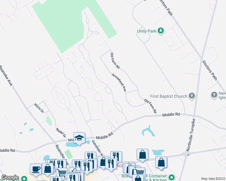 map of restaurants, bars, coffee shops, grocery stores, and more near 1103 Pebble Beach Path in Riverhead
