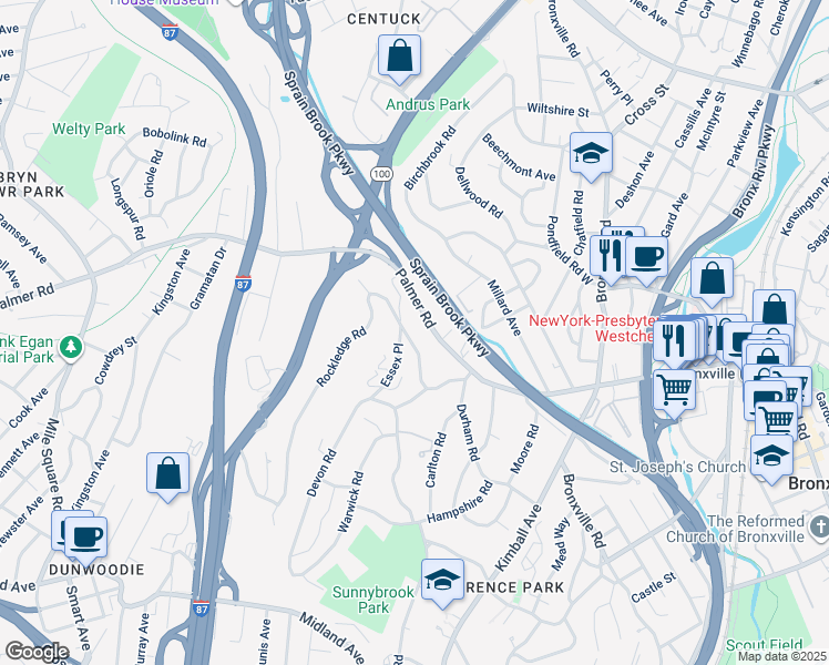 map of restaurants, bars, coffee shops, grocery stores, and more near 37 Rockledge Road in Yonkers