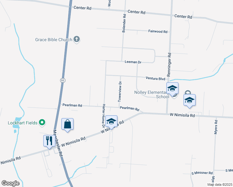 map of restaurants, bars, coffee shops, grocery stores, and more near 5728 Towerview Drive in Akron