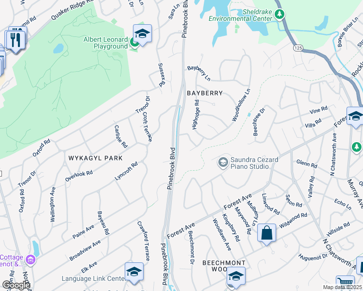 map of restaurants, bars, coffee shops, grocery stores, and more near 6 Crestwood Lane in New Rochelle