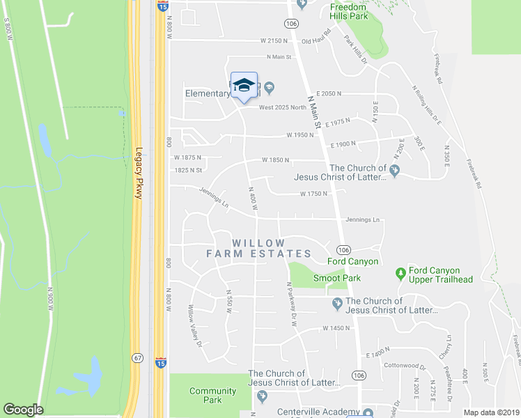 map of restaurants, bars, coffee shops, grocery stores, and more near 1724 North 400 West in Centerville