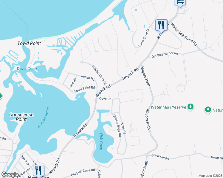 map of restaurants, bars, coffee shops, grocery stores, and more near 630 Noyack Road in Southampton