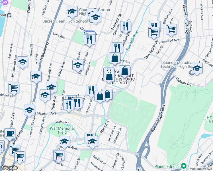 map of restaurants, bars, coffee shops, grocery stores, and more near 480 Nepperhan Avenue in Yonkers
