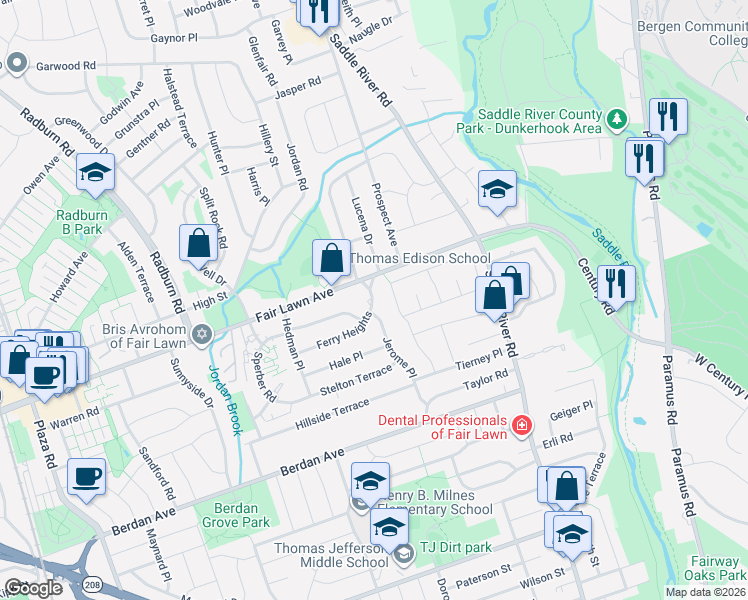 map of restaurants, bars, coffee shops, grocery stores, and more near 13-54 Lyle Terrace in Fair Lawn