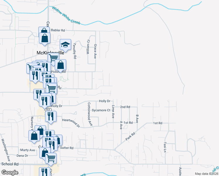 map of restaurants, bars, coffee shops, grocery stores, and more near 2030 Gwin Road in McKinleyville