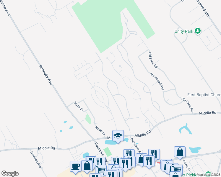 map of restaurants, bars, coffee shops, grocery stores, and more near 89 Saddle Lakes Drive in Riverhead