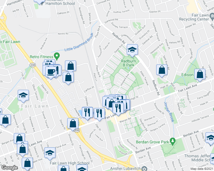 map of restaurants, bars, coffee shops, grocery stores, and more near 4 Brighton Place in Fair Lawn