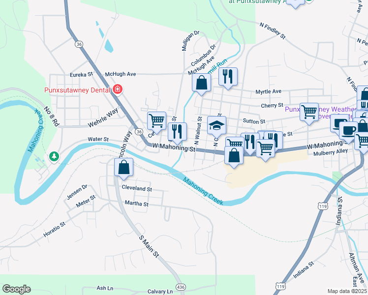 map of restaurants, bars, coffee shops, grocery stores, and more near 807 Colonel Drake Highway in Punxsutawney