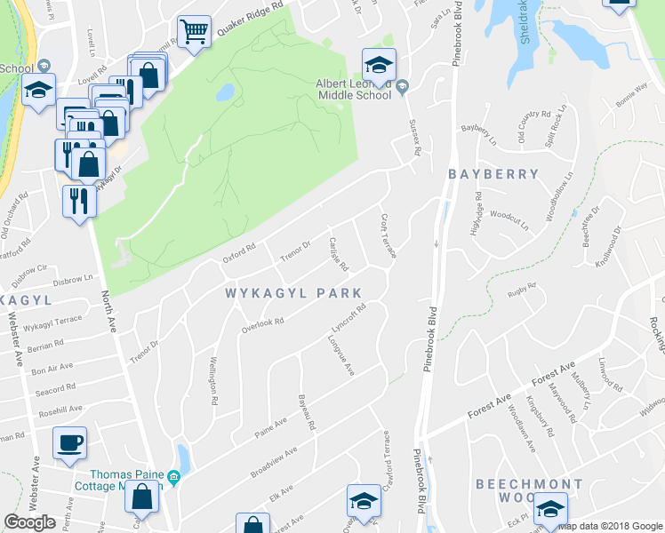 map of restaurants, bars, coffee shops, grocery stores, and more near 95 Jerome Avenue in New Rochelle