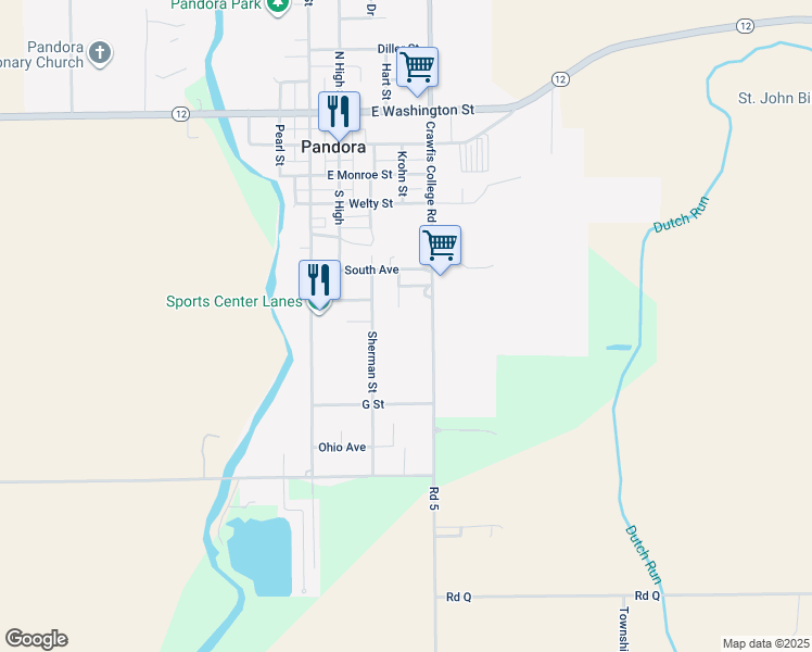 map of restaurants, bars, coffee shops, grocery stores, and more near 513 East Avenue in Pandora