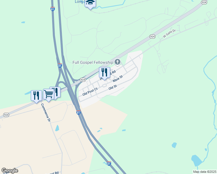 map of restaurants, bars, coffee shops, grocery stores, and more near 72 Old Street in Luzerne County