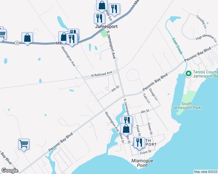 map of restaurants, bars, coffee shops, grocery stores, and more near 62 6th Street in Laurel