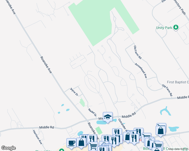 map of restaurants, bars, coffee shops, grocery stores, and more near 2 Aldersgate in Riverhead
