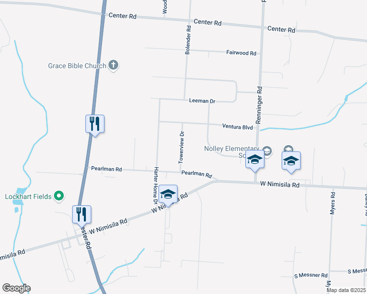 map of restaurants, bars, coffee shops, grocery stores, and more near 5728 Towerview Drive in Akron