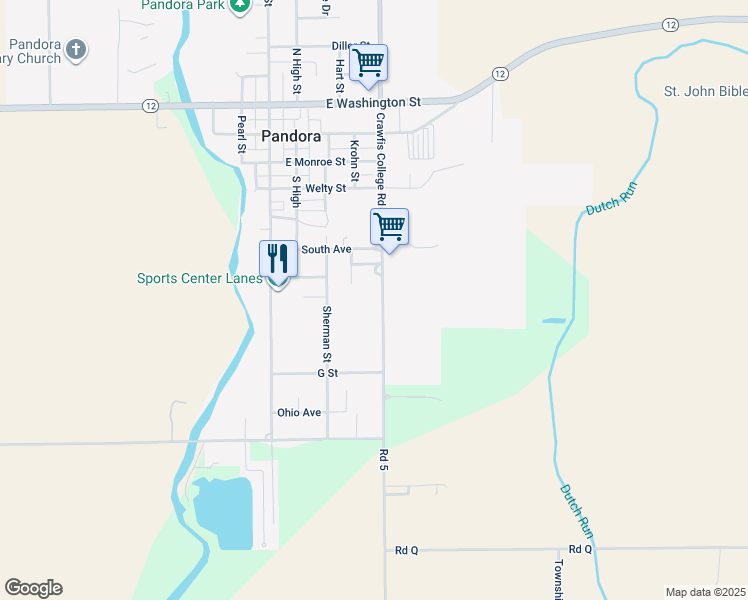 map of restaurants, bars, coffee shops, grocery stores, and more near 513 East Avenue in Pandora