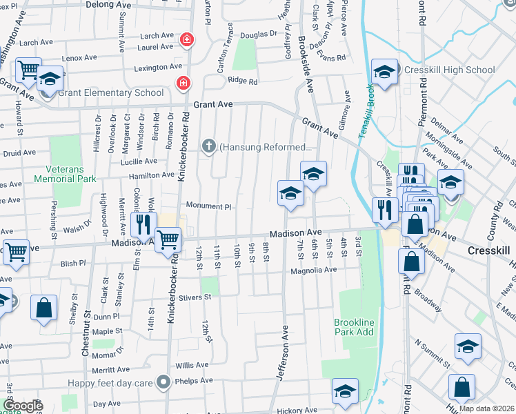 map of restaurants, bars, coffee shops, grocery stores, and more near 30 Roosevelt Street in Cresskill