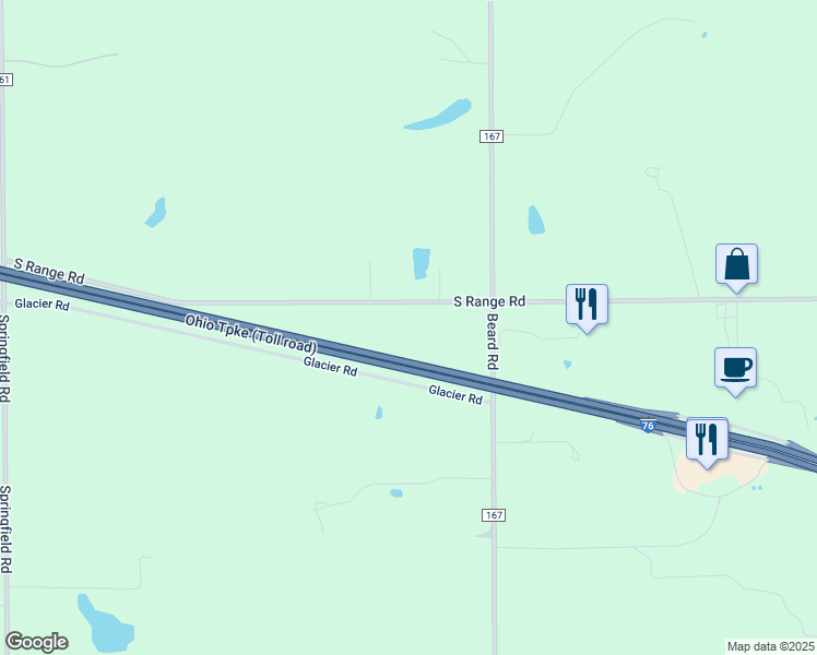 map of restaurants, bars, coffee shops, grocery stores, and more near 2833 South Range in New Springfield