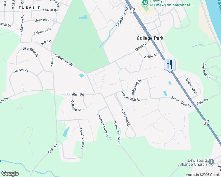 map of restaurants, bars, coffee shops, grocery stores, and more near 600-680 Beagle Club Road in Lewisburg
