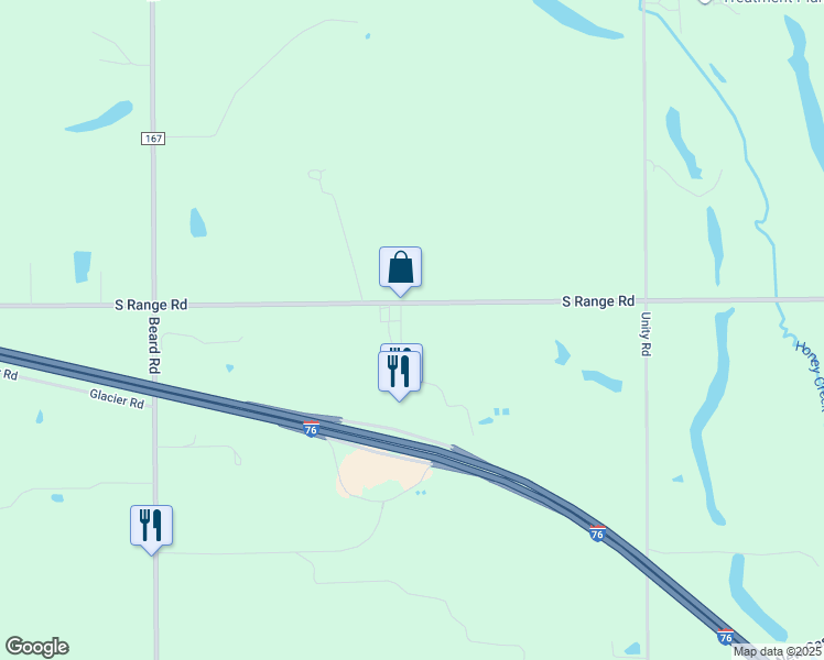 map of restaurants, bars, coffee shops, grocery stores, and more near 3475 East South Range Road in New Springfield