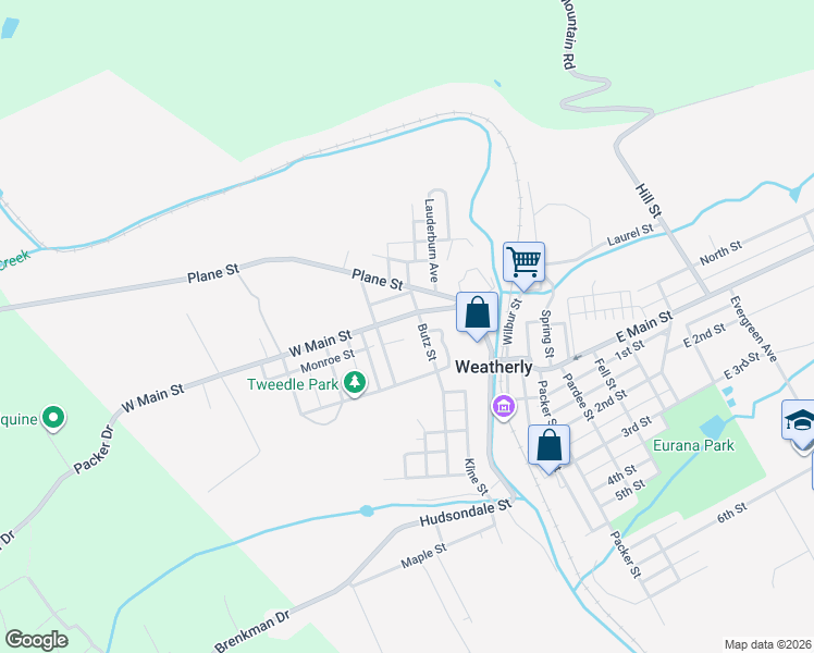 map of restaurants, bars, coffee shops, grocery stores, and more near 24-26 Butz Street in Weatherly