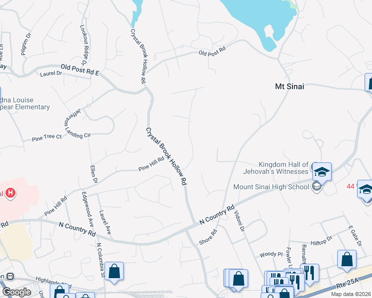 map of restaurants, bars, coffee shops, grocery stores, and more near 3 Frost Valley Road in Mount Sinai