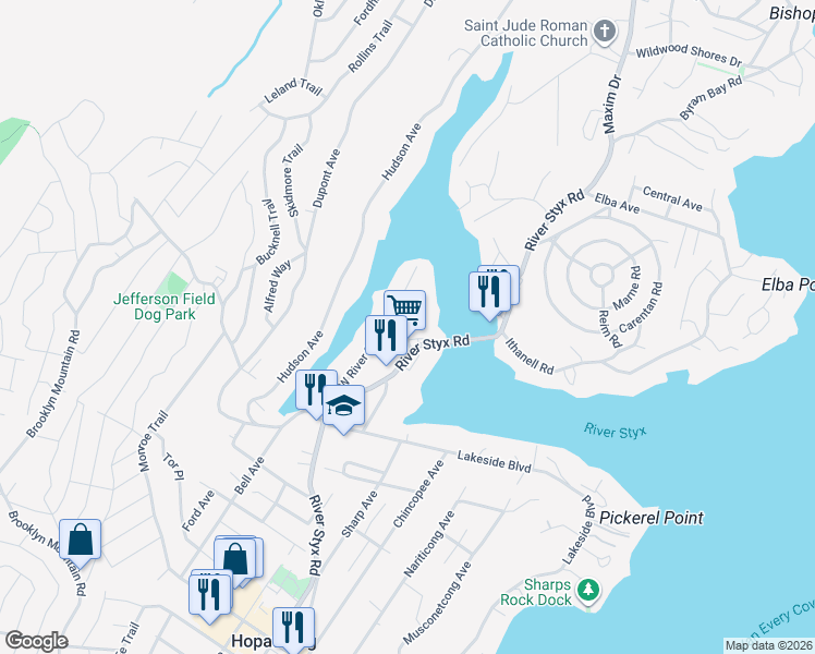 map of restaurants, bars, coffee shops, grocery stores, and more near 462 River Styx Road in Hopatcong