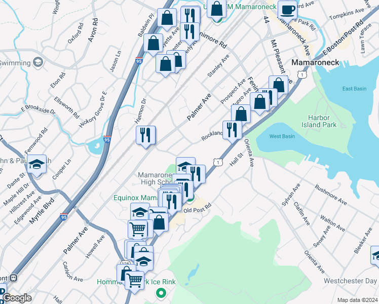 map of restaurants, bars, coffee shops, grocery stores, and more near 810 Carpenter Place in Mamaroneck