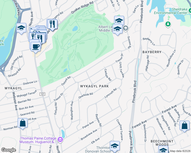 map of restaurants, bars, coffee shops, grocery stores, and more near in New Rochelle
