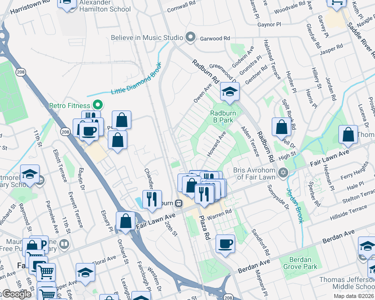 map of restaurants, bars, coffee shops, grocery stores, and more near 4 Brighton Place in Fair Lawn