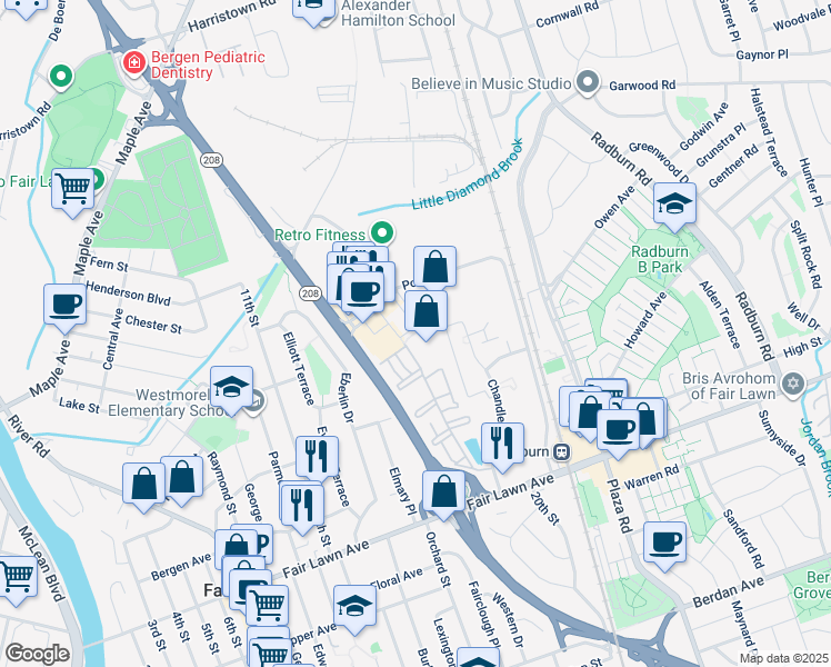 map of restaurants, bars, coffee shops, grocery stores, and more near 13-01 Pollitt Dr in Fair Lawn
