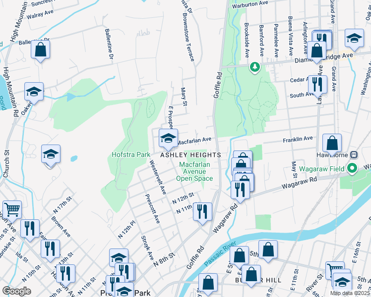 map of restaurants, bars, coffee shops, grocery stores, and more near 79 North 15th Street in Hawthorne