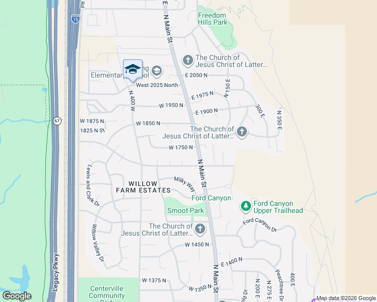 map of restaurants, bars, coffee shops, grocery stores, and more near 63 West 1750 North in Centerville