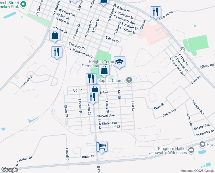 map of restaurants, bars, coffee shops, grocery stores, and more near 404 Samuels Avenue in Hazleton