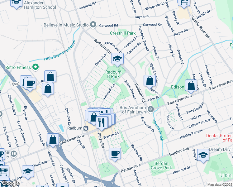 map of restaurants, bars, coffee shops, grocery stores, and more near 14 Arlington Place in Fair Lawn