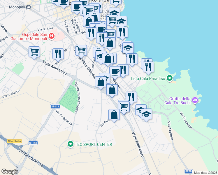 map of restaurants, bars, coffee shops, grocery stores, and more near 12C Piazza S. Francesco da Paola in Monopoli
