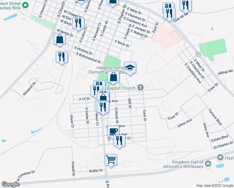 map of restaurants, bars, coffee shops, grocery stores, and more near 404 Samuels Avenue in Hazleton