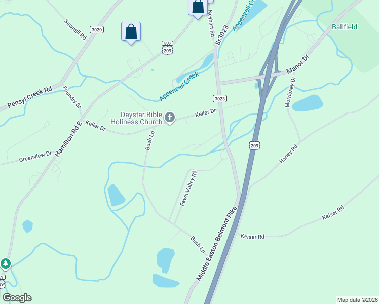 map of restaurants, bars, coffee shops, grocery stores, and more near 1141 Middle Easton Belmont Pike in Stroudsburg
