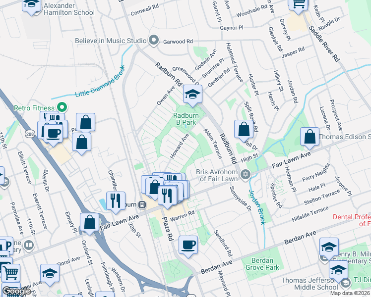 map of restaurants, bars, coffee shops, grocery stores, and more near 14 Arlington Place in Fair Lawn