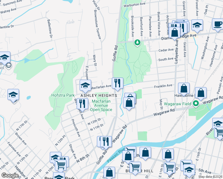 map of restaurants, bars, coffee shops, grocery stores, and more near 248 Goffle Road in Hawthorne