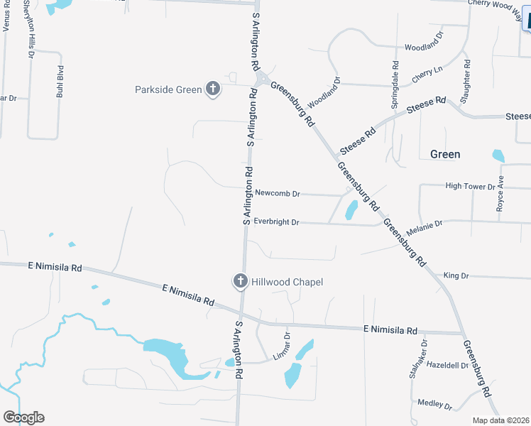 map of restaurants, bars, coffee shops, grocery stores, and more near 1130 Everbright Drive in Uniontown