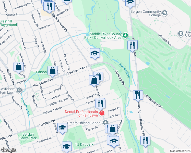 map of restaurants, bars, coffee shops, grocery stores, and more near 13-26 Saddle River Road in Fair Lawn