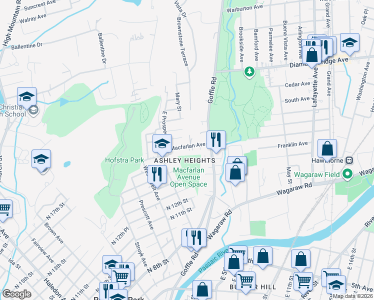map of restaurants, bars, coffee shops, grocery stores, and more near 34 Macfarlan Avenue in Hawthorne