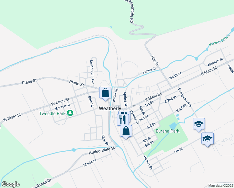 map of restaurants, bars, coffee shops, grocery stores, and more near 54 Wilbur Street in Weatherly