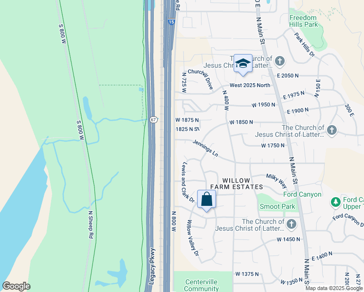 map of restaurants, bars, coffee shops, grocery stores, and more near 1689 North 725 West in Centerville