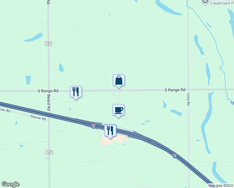 map of restaurants, bars, coffee shops, grocery stores, and more near 3475 East South Range Road in New Springfield